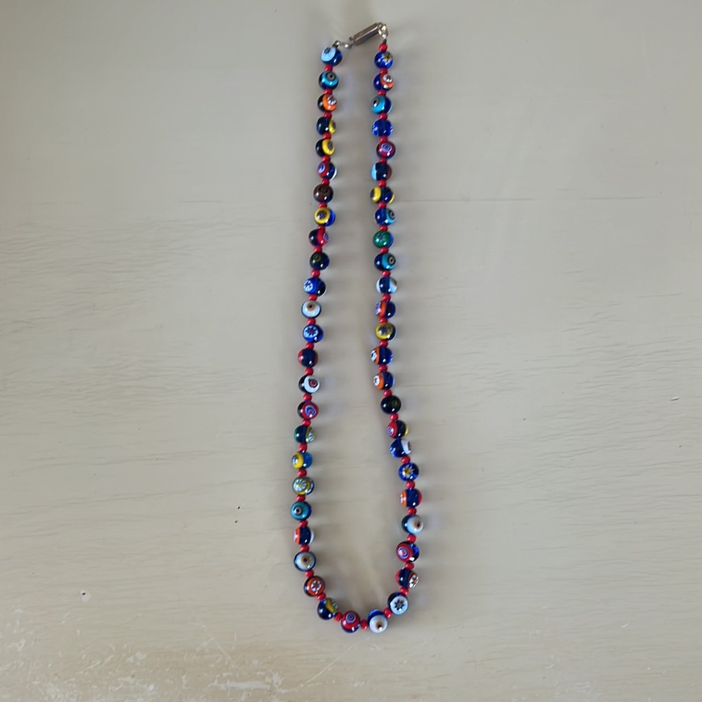 Vintage Handmade Glass Beaded Necklace with Hand Blown Glass Beads